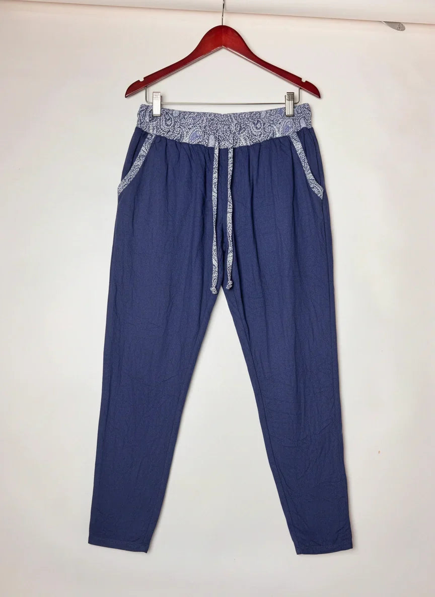 Womens Summer Trousers | LOVE TO LOUNGE | Preloved Branded | Blue Polyester | Premium | OTS Thrift Store Peshawar Pakistan
