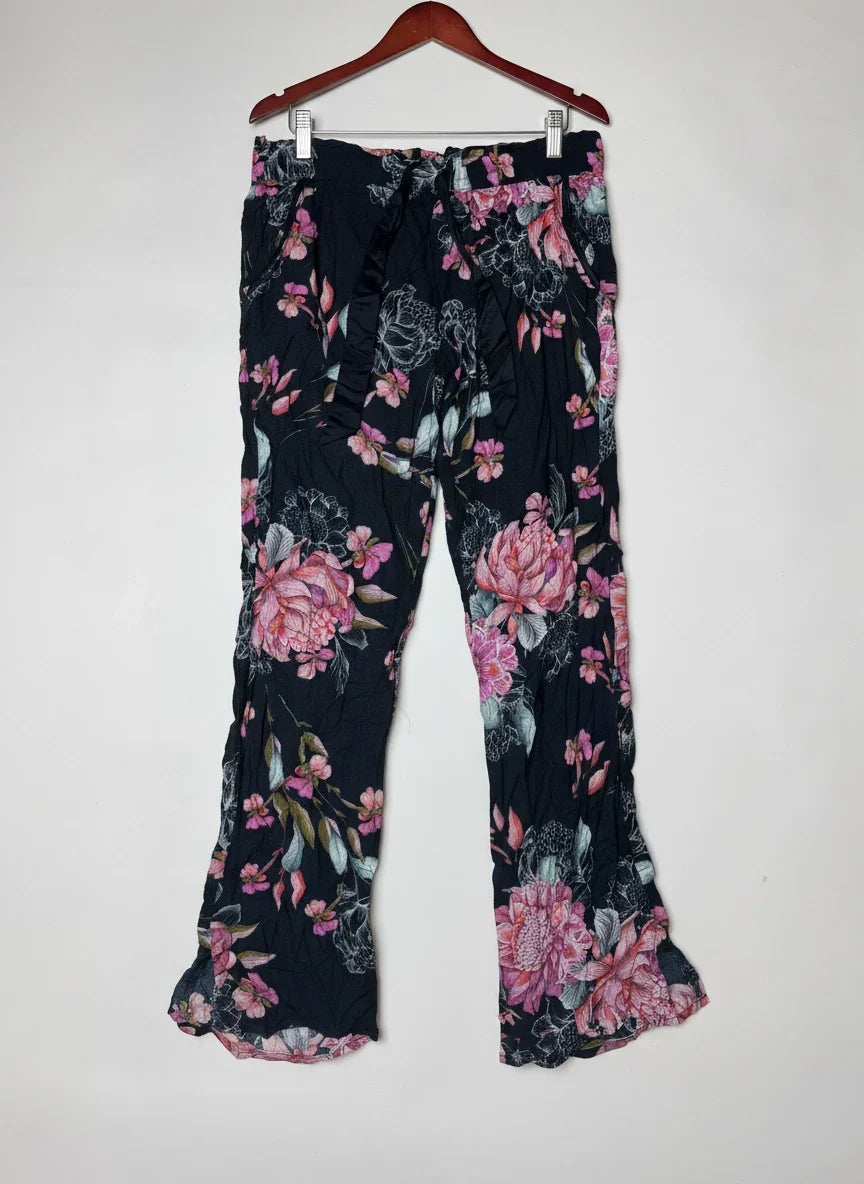 UK Imported secondhand Womens Summer Trousers - Cut Label brand, BLACK MULTI Cotton, Premium condition, for Womens - Online Thrift Store Islamabad Pakistan