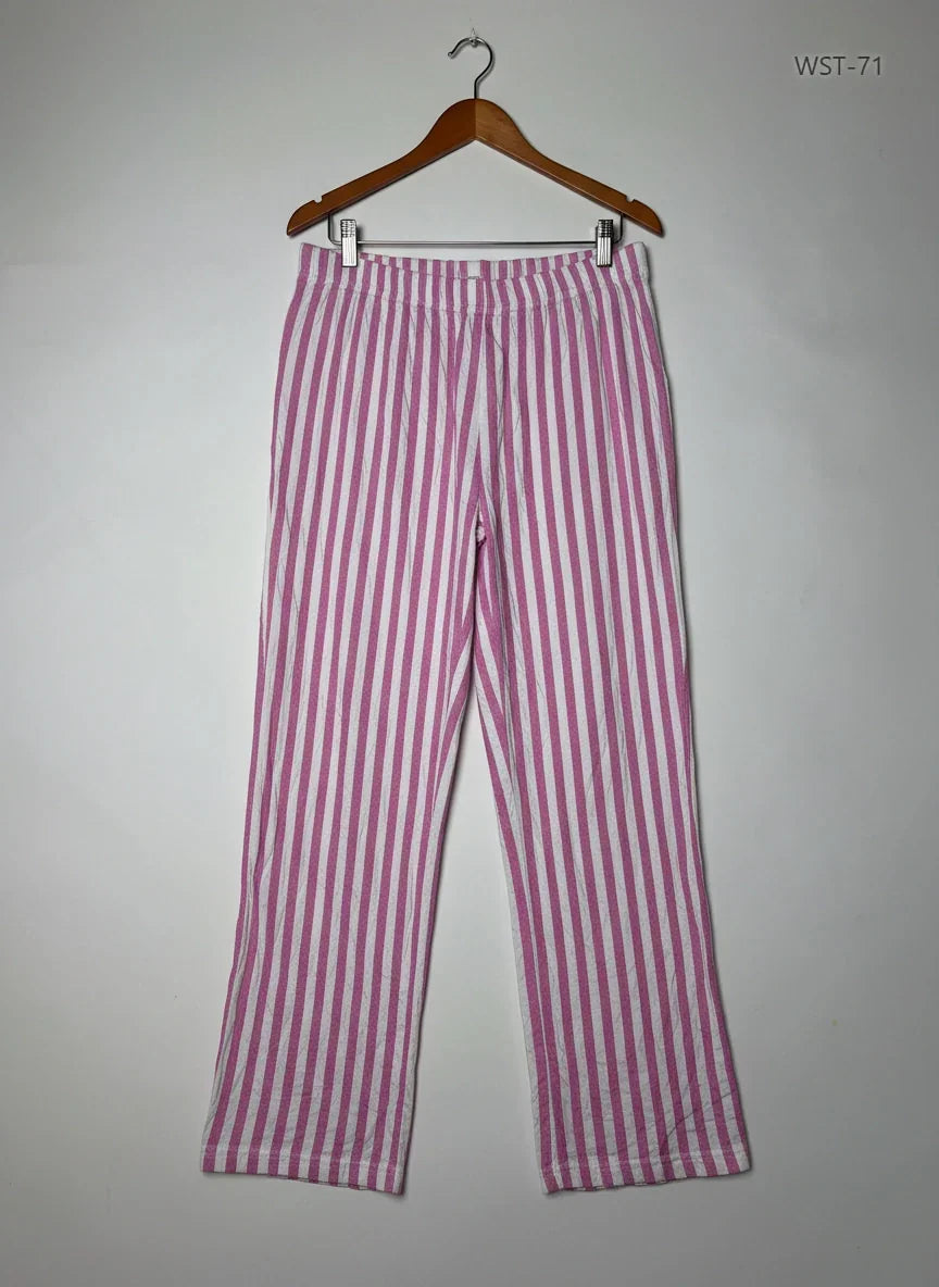 Shop Premium Womens Summer Trousers by F&F | Preloved Branded Clothes | WHITE AND PINK Cotton | Womens | OTS Thrift Store Islamabad Pakistan