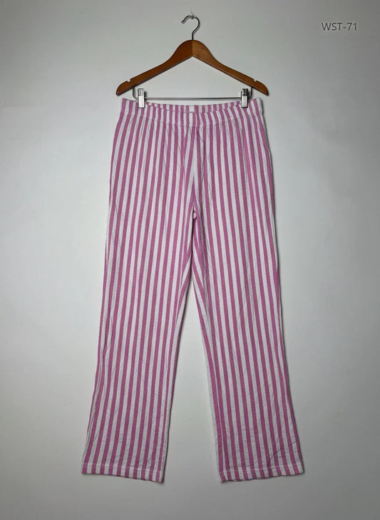 Shop Premium Womens Summer Trousers by F&F | Preloved Branded Clothes | WHITE AND PINK Cotton | Womens | OTS Thrift Store Islamabad Pakistan