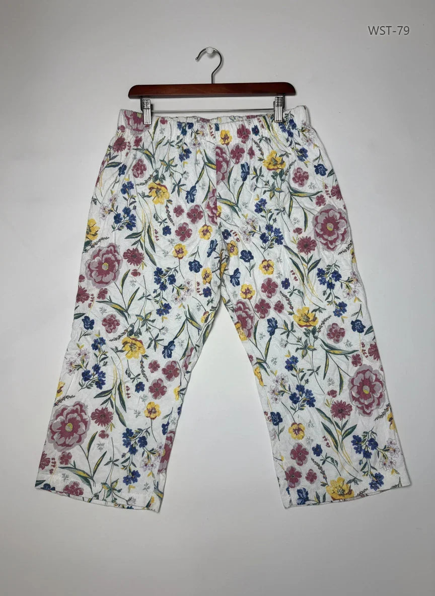Preloved Premium Womens Summer Trousers by DUNNES STORE, WHITE MULTI Cotton for Womens - OTS Thrift Shop Karachi Pakistan