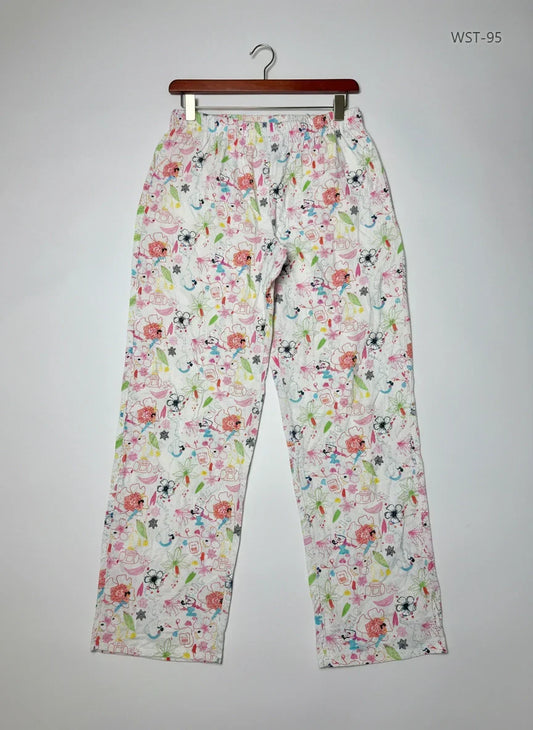 Preloved Excellent Womens Summer Trousers by H&M, WHITE MULTI Cotton for Womens - OTS Thrift Shop Islamabad Pakistan