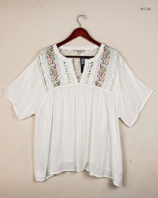 Preloved Premium Womens Summer Tops by Peacocks, OffWhite Viscose for Women - OTS Thrift Shop Lahore Pakistan