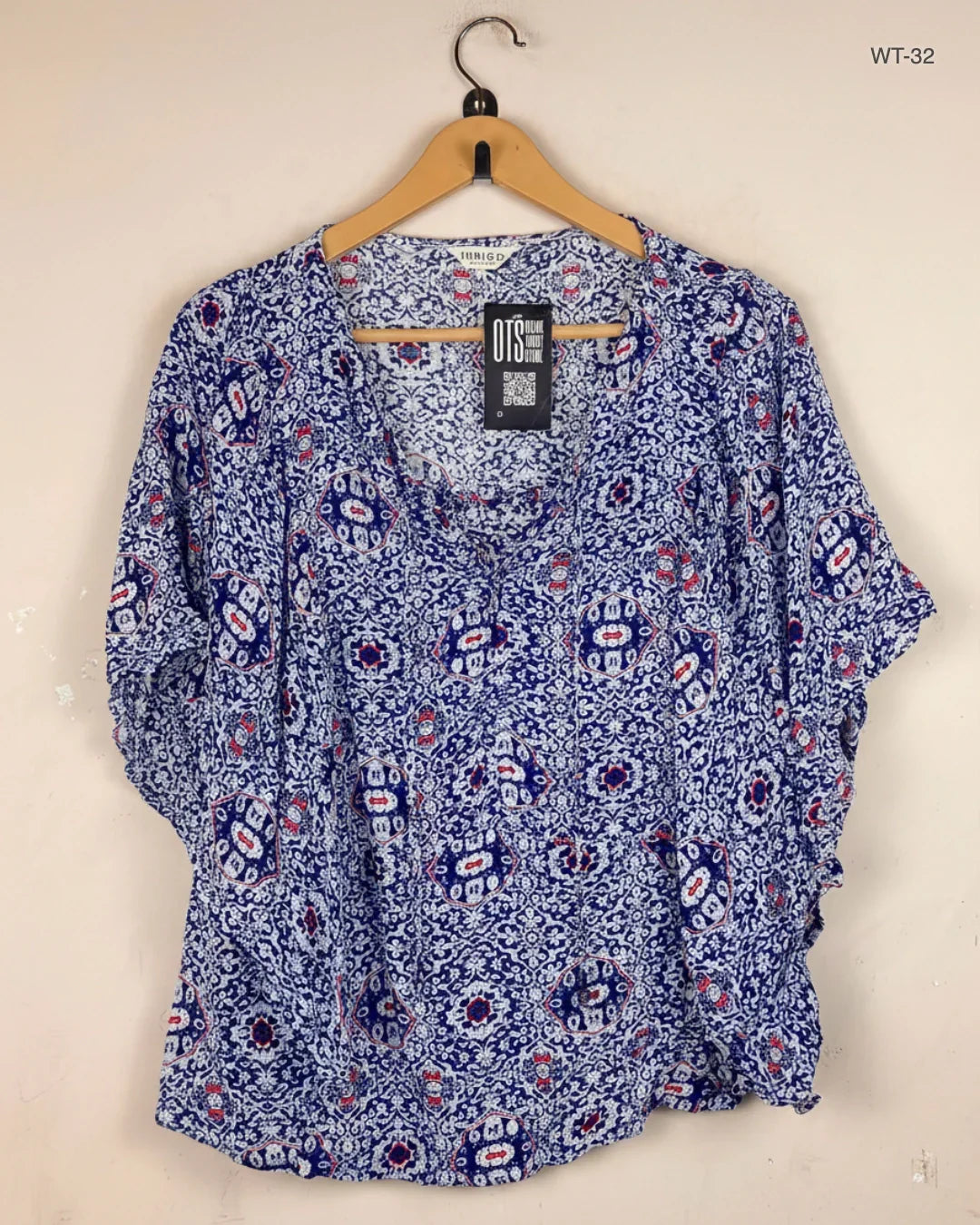 Preloved Premium Womens Summer Tops by Indigo, Blue Viscose for Women - OTS Thrift Shop Lahore Pakistan