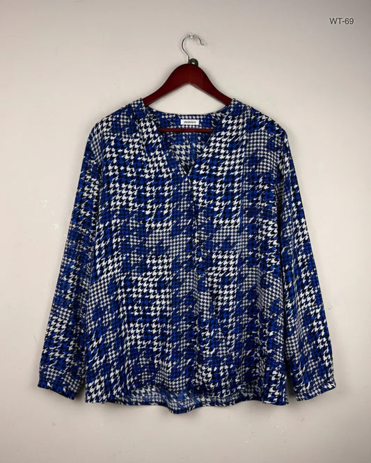 Preloved Premium Womens Summer Tops by Damart, Blue Polyester for Women - OTS Thrift Shop Peshawar Pakistan