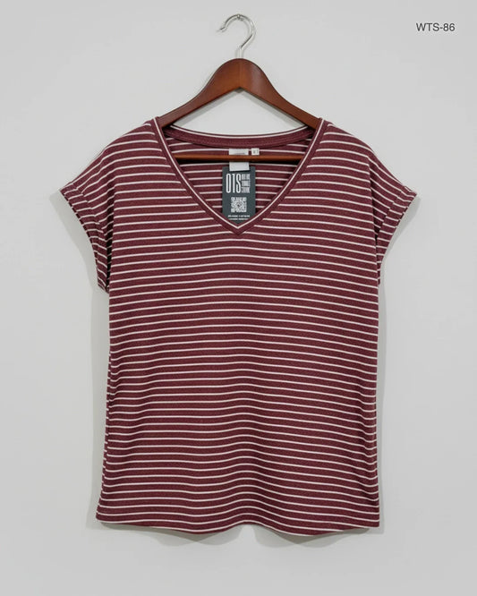 Preloved Premium Womens Tshirts by ICHI, Maroon Cotton for Women - OTS Thrift Shop Peshawar Pakistan