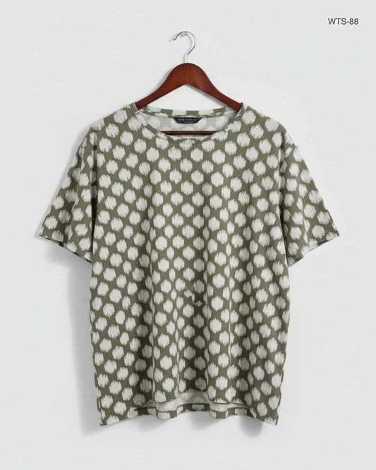 Womens Tshirts | Marks & Spencer | Preloved Branded | Mahndi & White Polyester | Premium | OTS Thrift Store Islamabad Pakistan